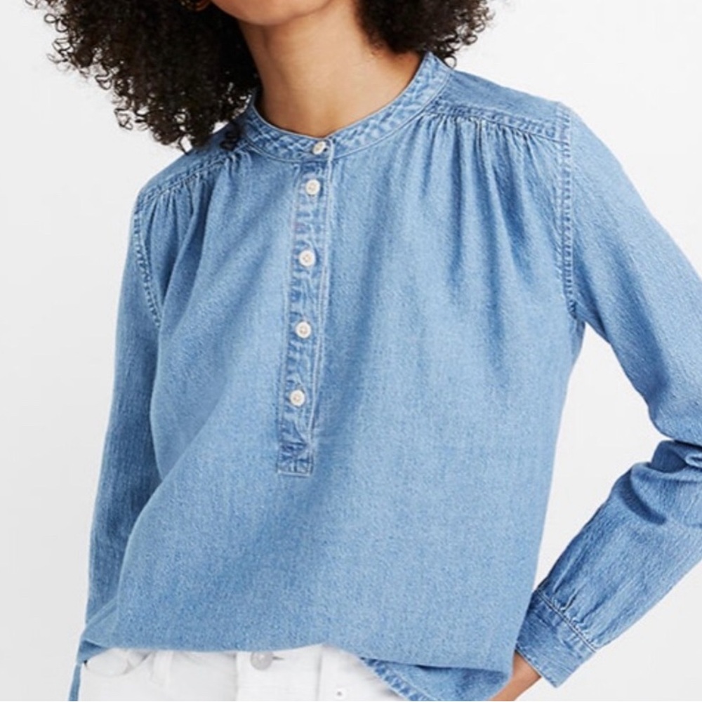 Madewell denim pop over top with button front detail